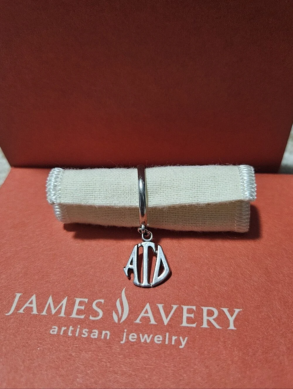 James Avery Vintage/Retired 'Alfa Gamma Delta' Dangle Silver Ring Charm - Size 7